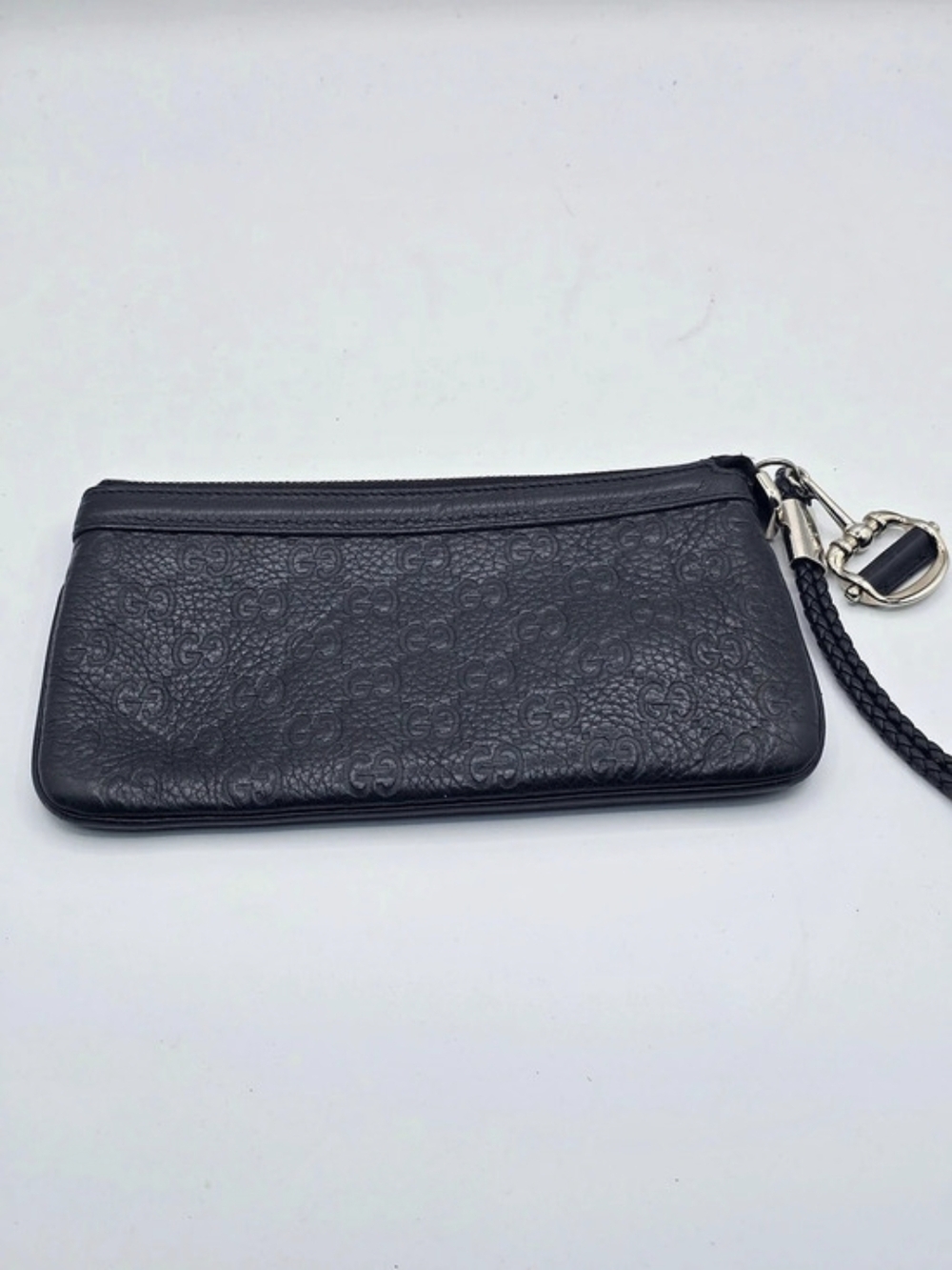Gucci Guccissima Leather Horsebit Wristlet Pochette Black